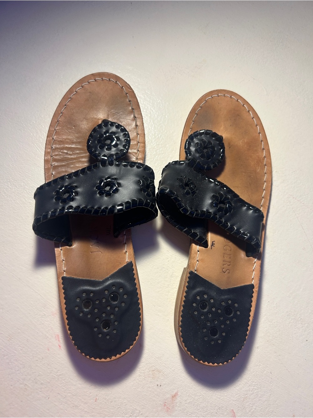 Jack Rogers Black & Tan Leather Slide Sandals